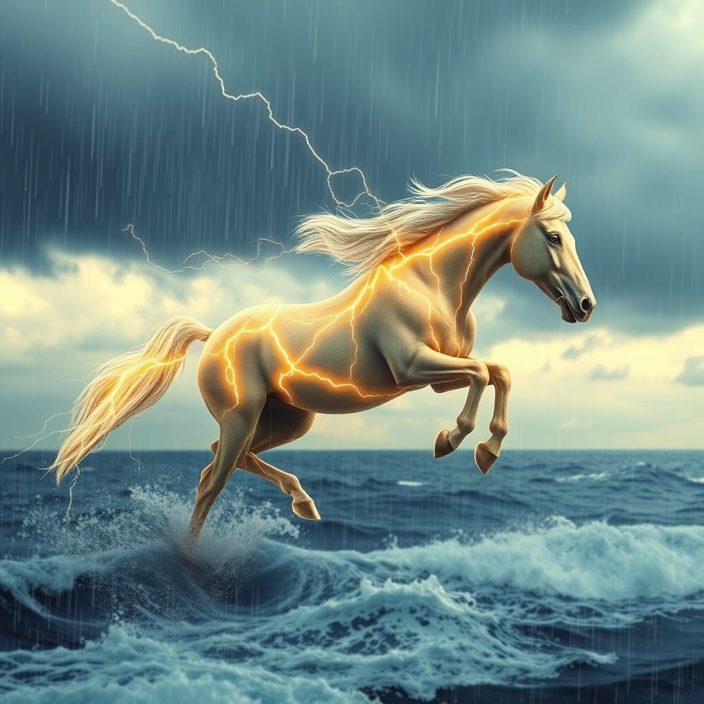Lightning Horse Gallops Across Stormy Seas