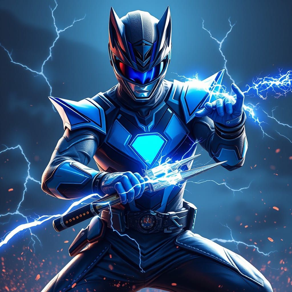 Powerful Blue Ranger with Lightning and Wolf Elements