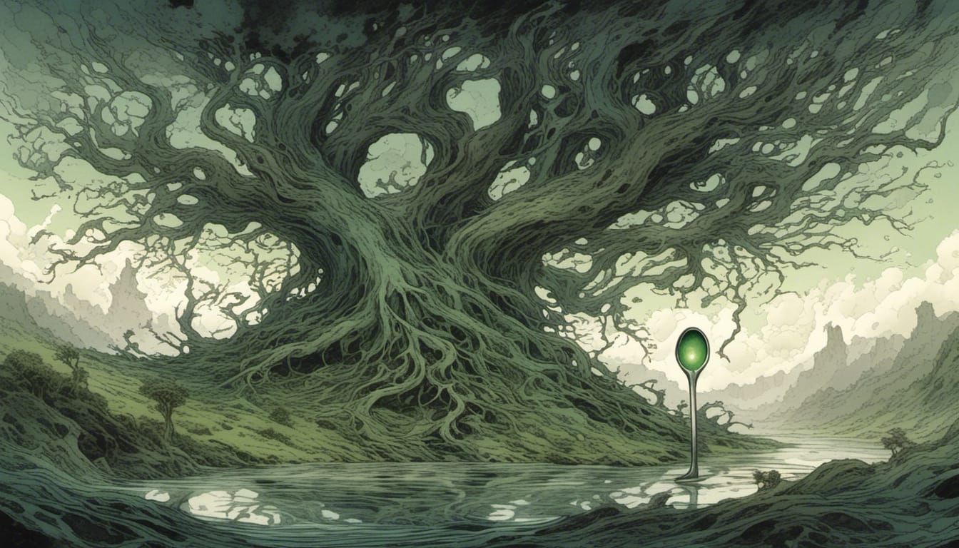 Monstrous Spoon in Junji Ito Surreal Horror Style