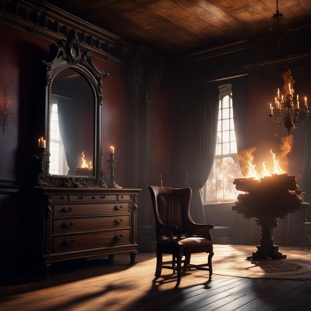 Ghostly Reflection in Gothic Victorian Mirror