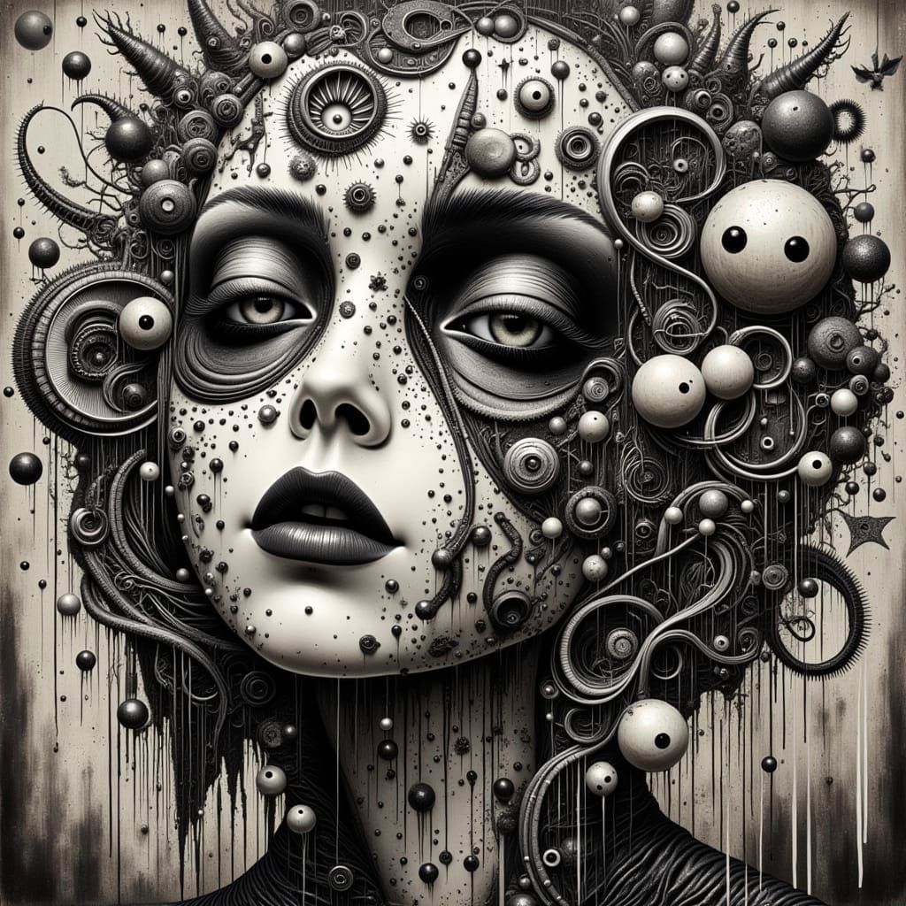 Surrealist Dystopian Cityscape in Grungy Black and White