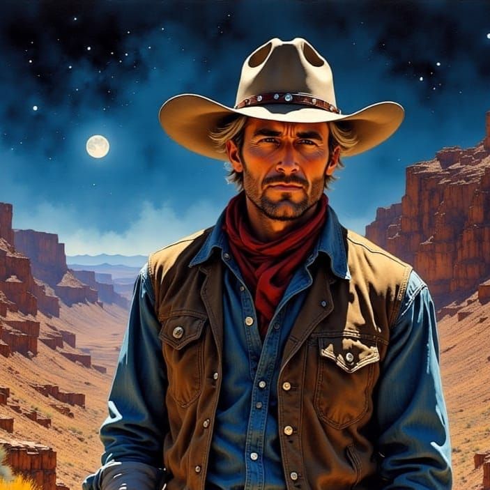 Cowboy in Desert, Impressionistic Oil Painting