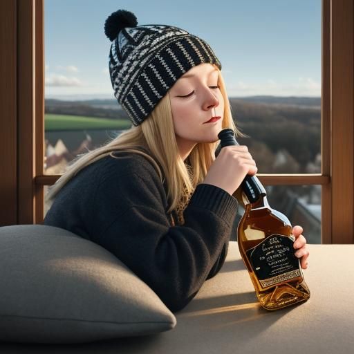 Person Sleeping with Hat and Whisky Bottle