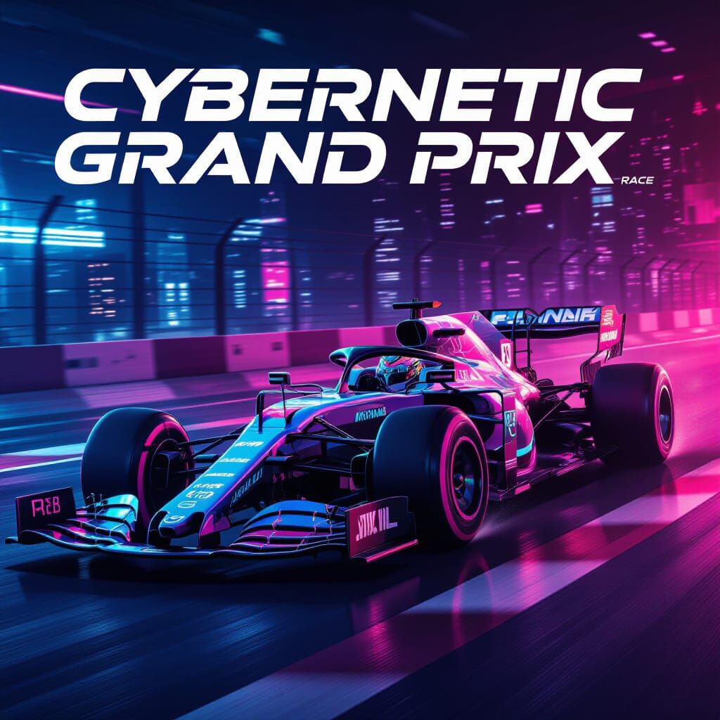 Cybernetic Grand Prix: Futuristic Race Car Speeds Through Ne...