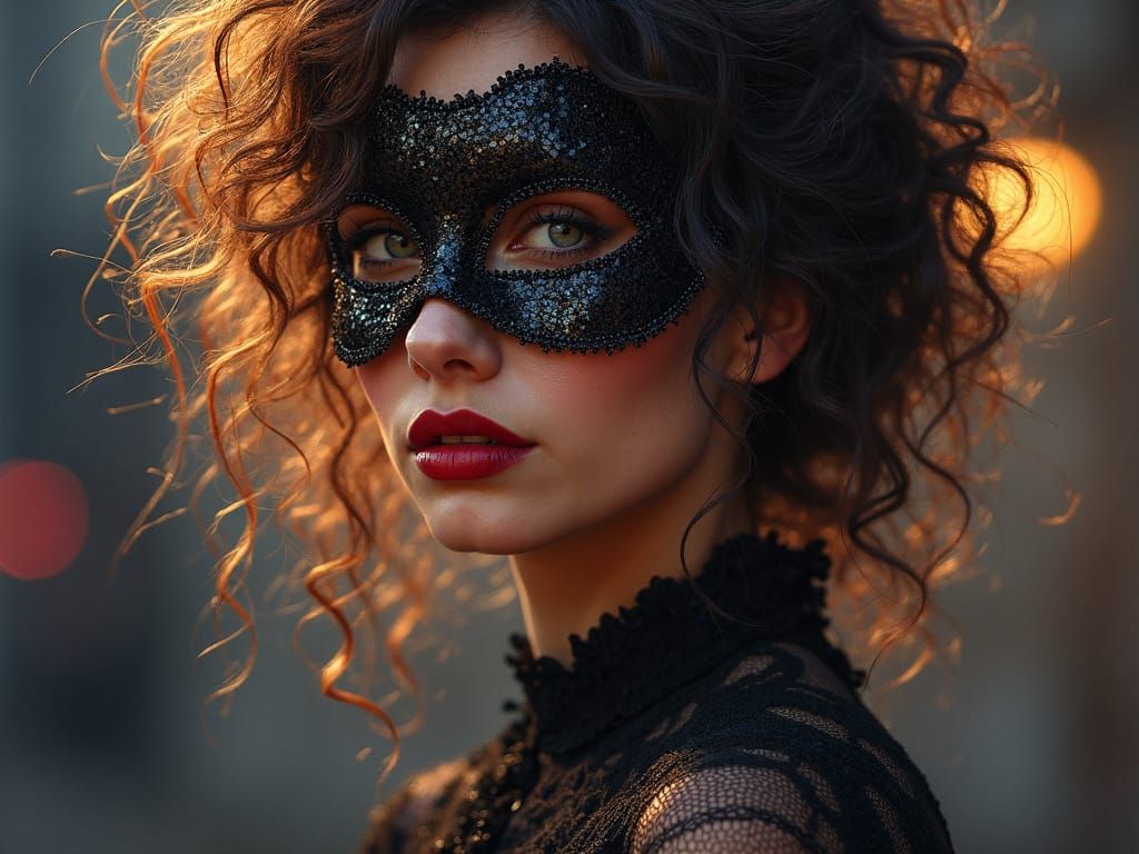 Woman in Masquerade Mask and Ball Gown
