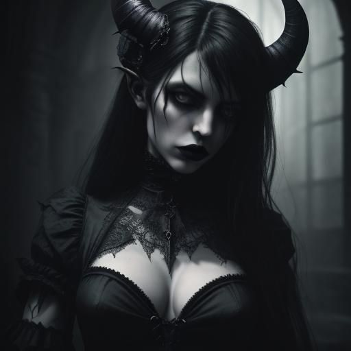 Gothic Dark Magic Demoness in Hyperrealistic Detail