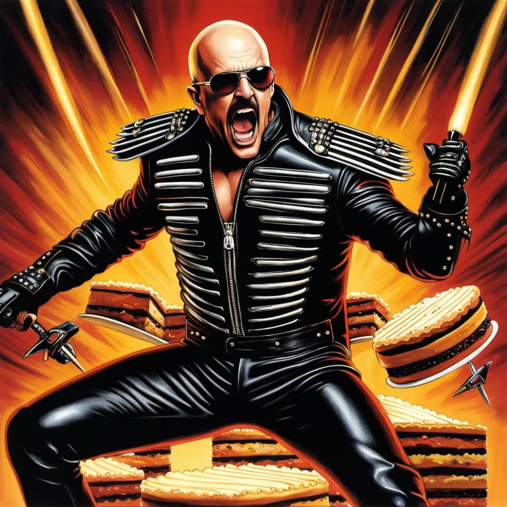 Rob Halford's Cheesecake Vengeance: A Photorealistic Power M...
