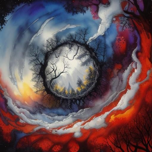 Moonlit Arabesque Forest in Alcohol Ink Style