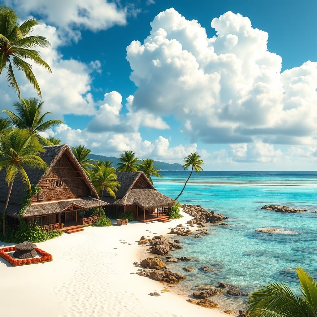 Ancient Polynesian Villages on Pristine Tropical Beach