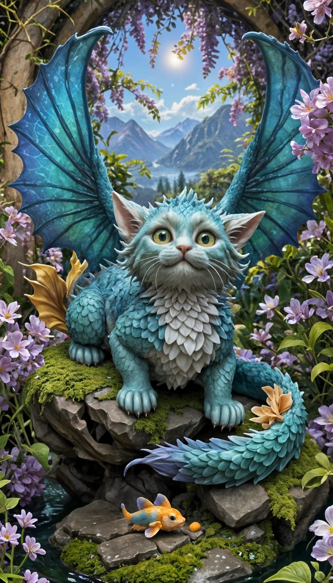 Enchanting Dragon-Kitten in Magical Garden