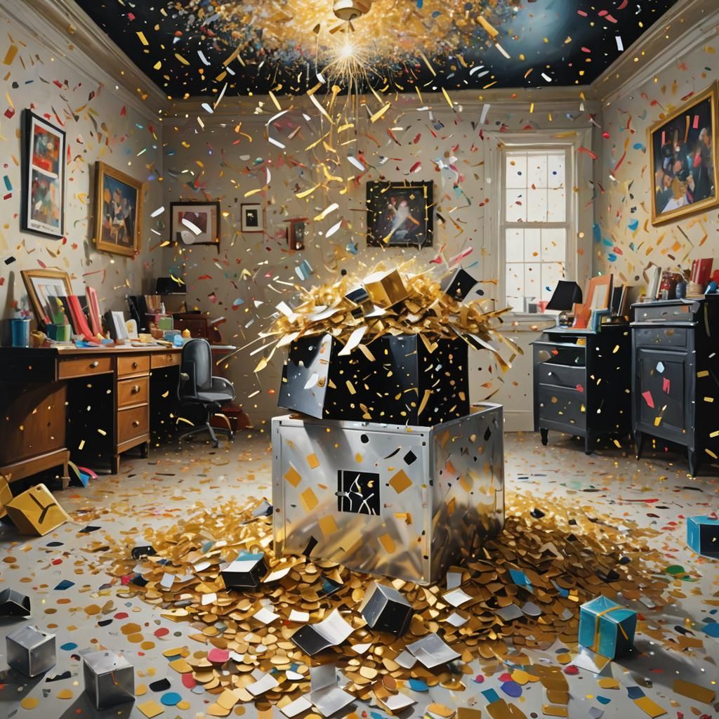 Confetti Party with Jack-in-the-Box in Oil Painting Style