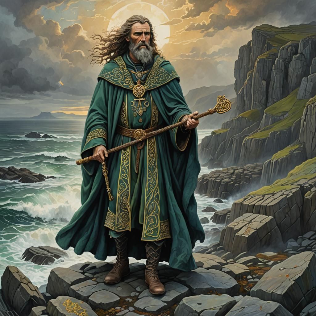 Manannan mac Lir on the Coast: Celtic Gouache