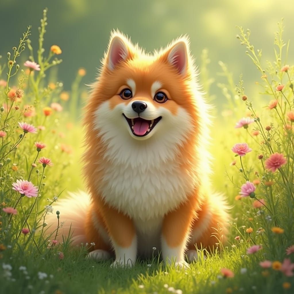 Whimsical Caucasian Ovcharka in a Sunny Meadow