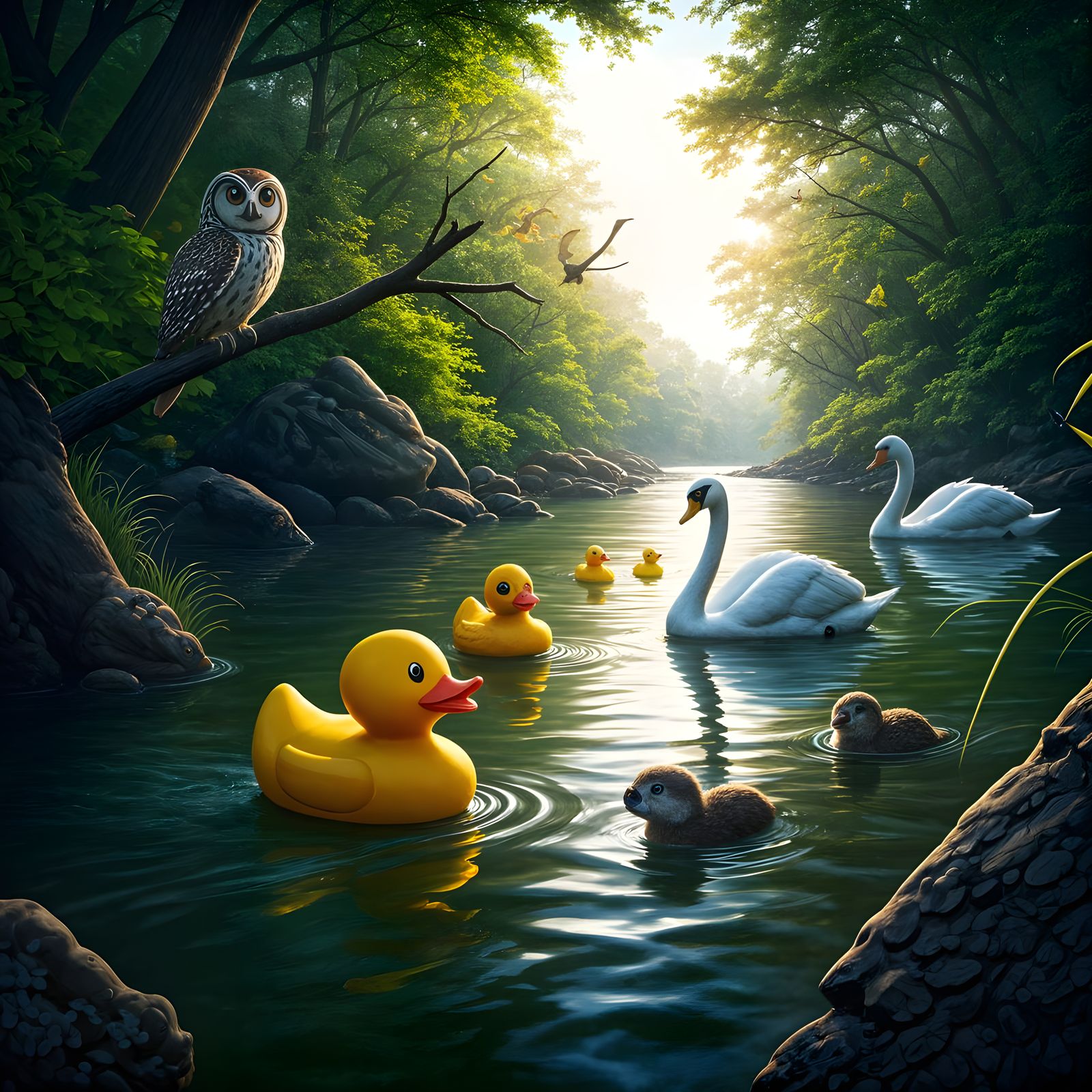Rubber Ducks Navigate a River with Realistic Wildlife Observ...