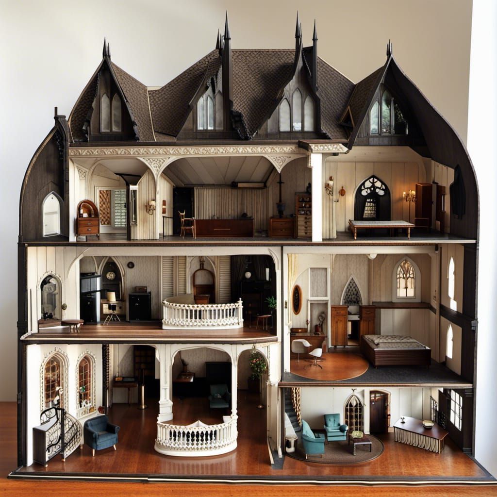 Mid-Century Gothic Dollhouse Mansion Interior