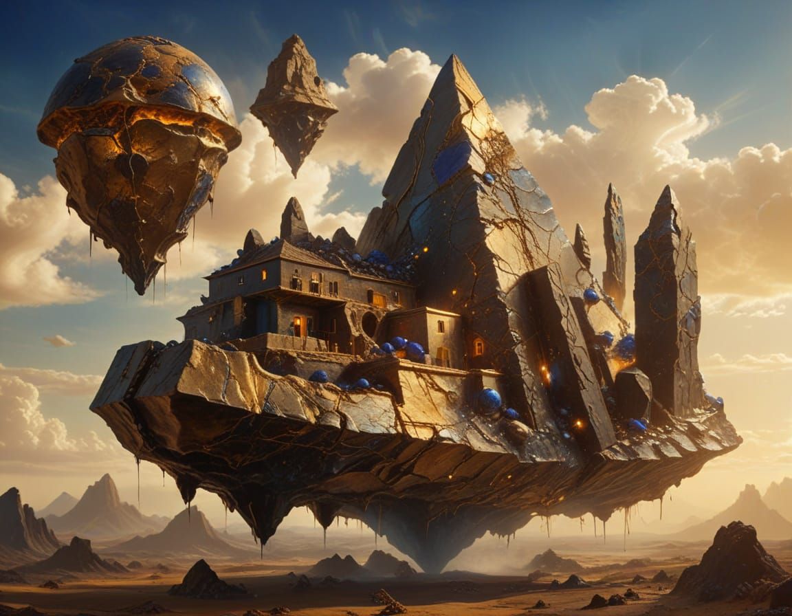 Mystical Lapis Lazuli Black Stone Macro in Surreal Oil Paint...