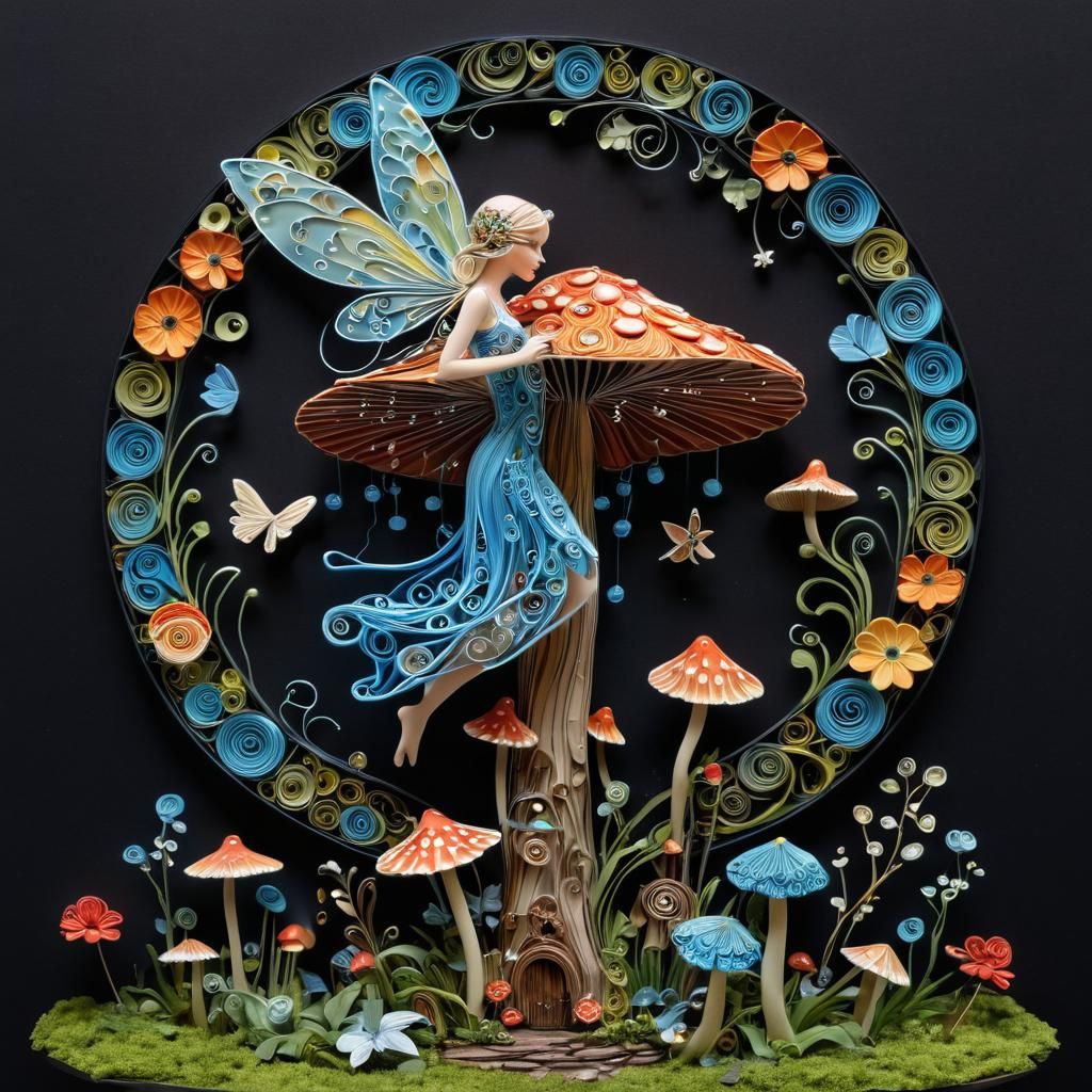 Surreal Kirigami Fairy in Pastel Hues Flies Over Whimsical M...