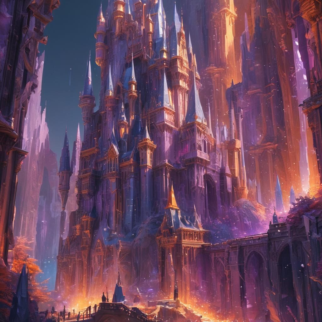 Crystal Castle in Mystical Realm: Hyperrealistic Concept Art