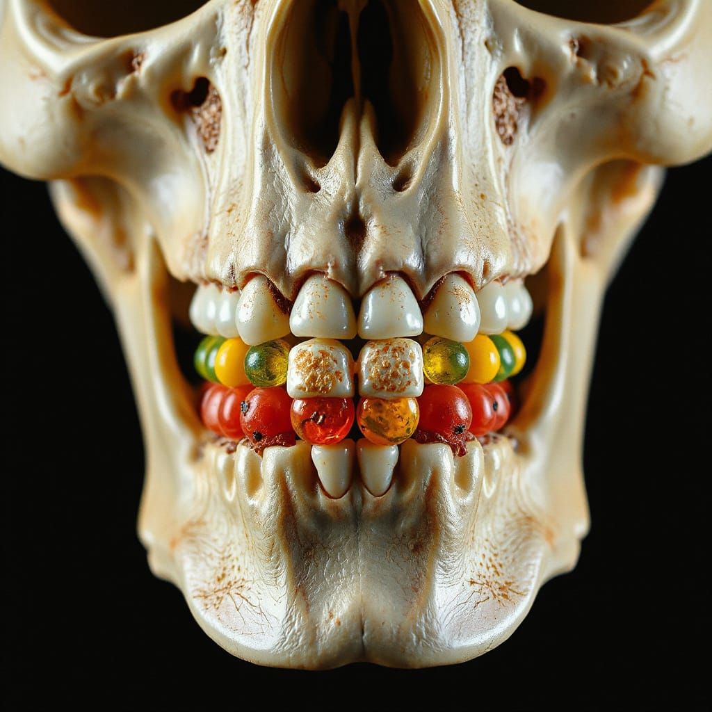 Skull Teeth Made of Pearly Colorful Beads in Macro Photograv...