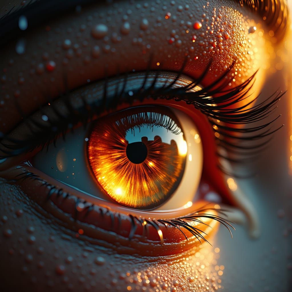 Photorealistic Human Eye with Firelight Reflection