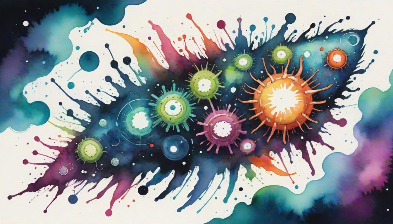 Abstract Watercolor of Mutant Space Bacteria
