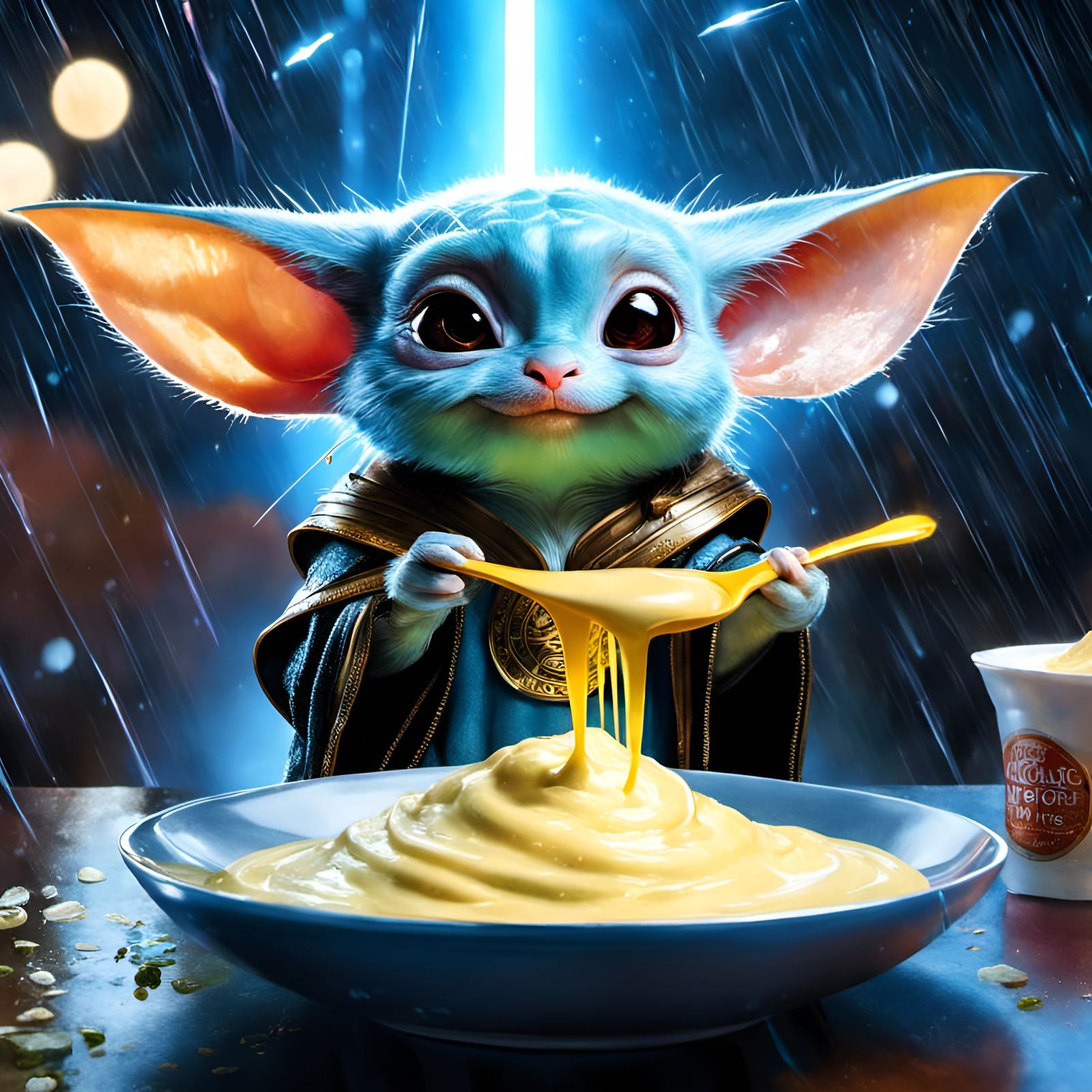 Grogu Portrait with Gogurt, Photorealistic Digital Art