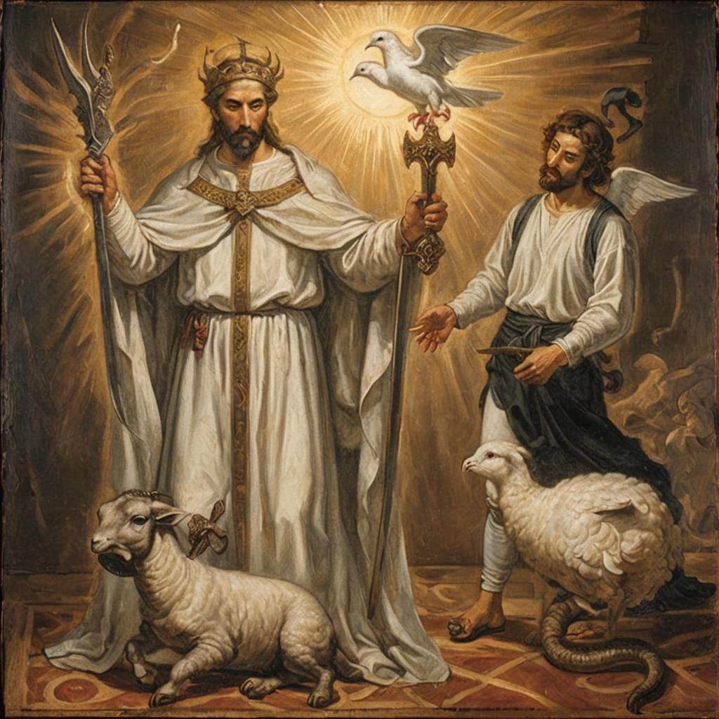 Sword-Wielding Man Strikes Lamb: Renaissance Painting