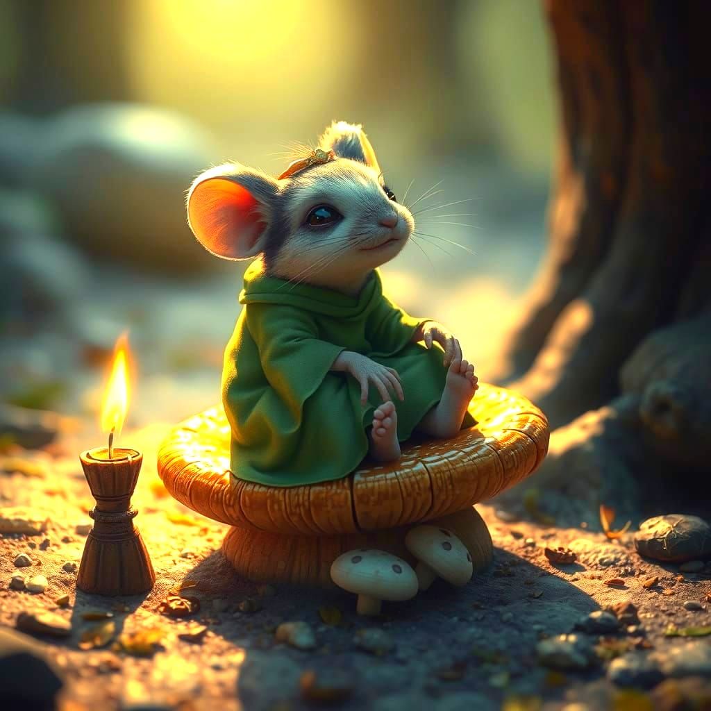 Mouse Queen on Mushroom Throne: Fantasy Concept Art