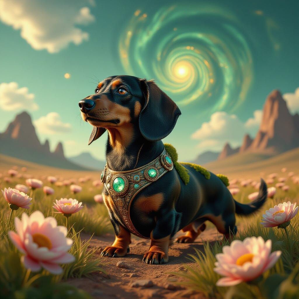 Colossal Metallic Dachshund on Alien Planet