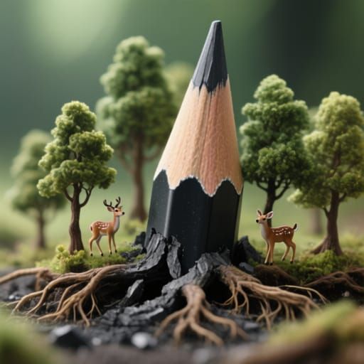 Graphite Pencil Tip Becomes Miniature Forest With Deer