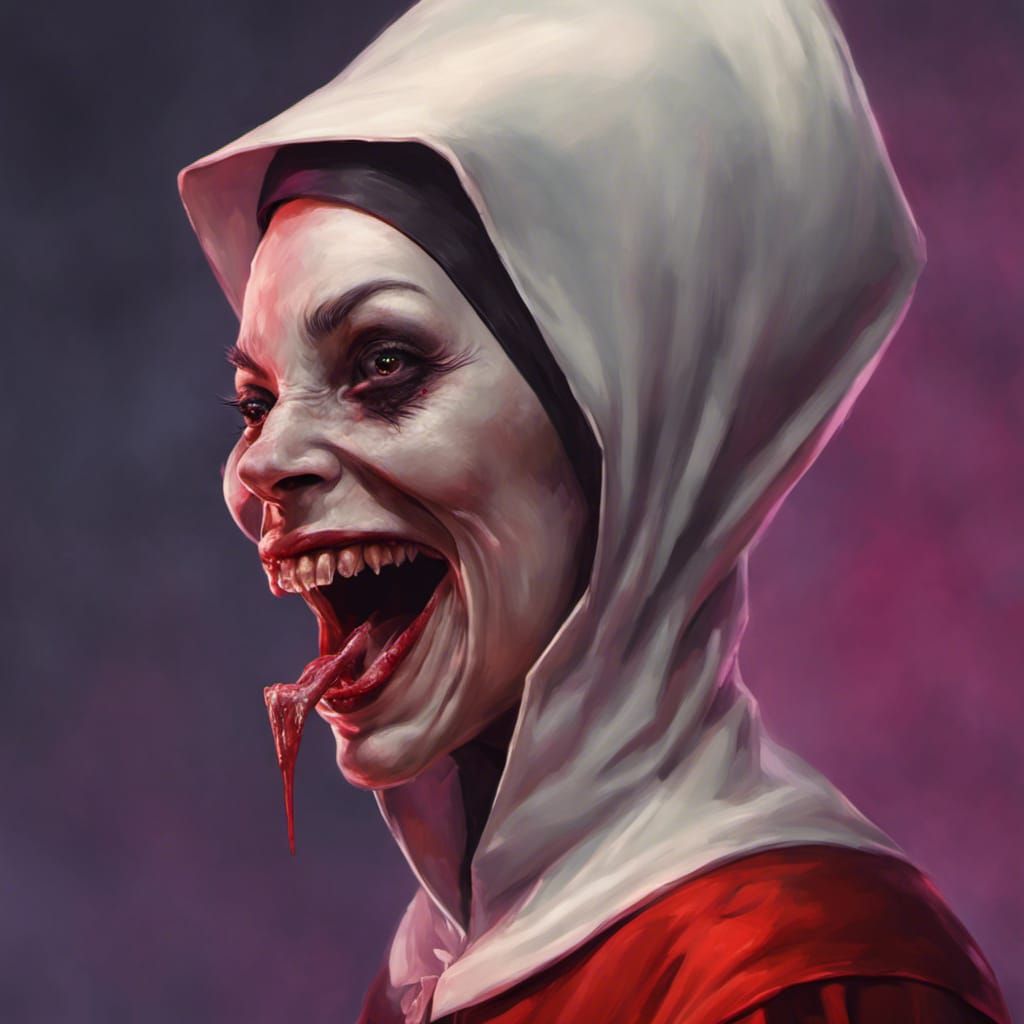 Hyperrealistic Evil Nun with Vampire Features