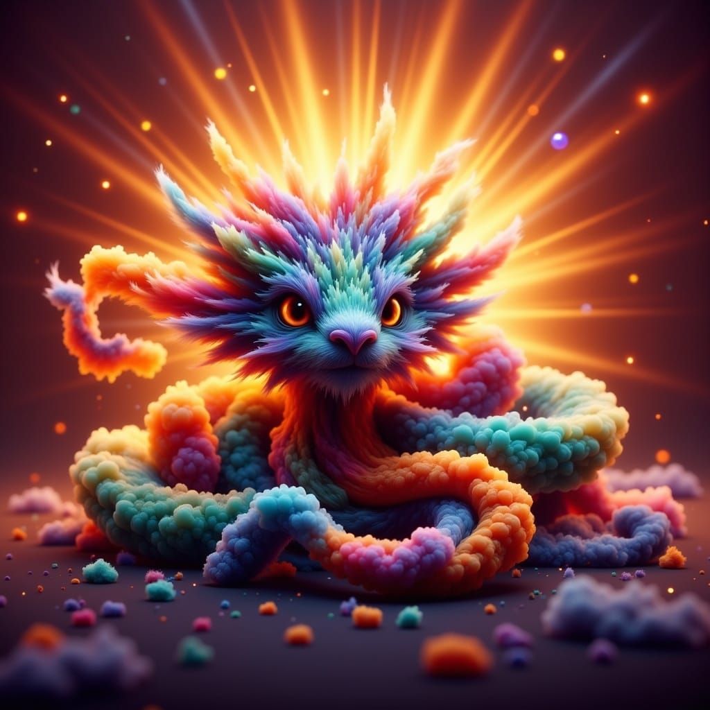 Fluffy Baby Snake in Colorful Digital Art Style