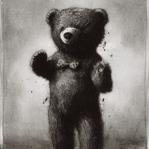 Creepy Teddy Bear in Gothic Horror Style