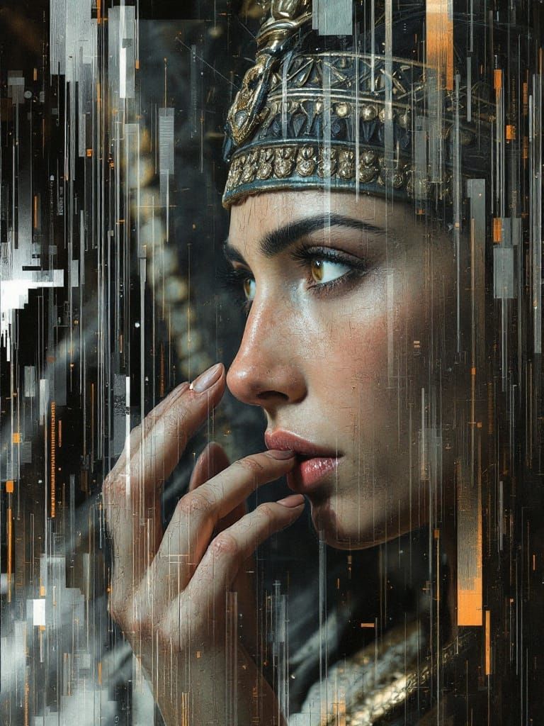 Corrupted Renaissance Fresco of Cleopatra and Caesar