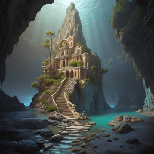 Mediterranean Cave Scene in Christian Art Style