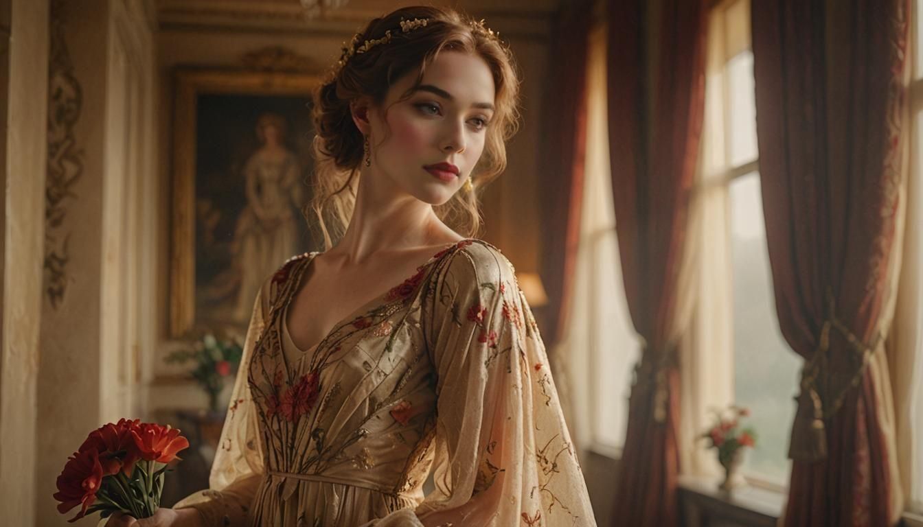 Elegant Woman in Yellow Ruffle Gown