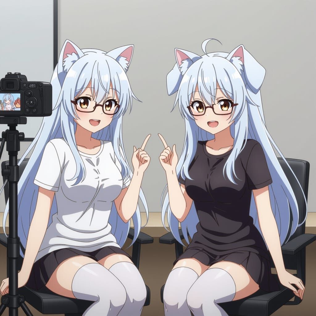 Anime Sisters Livestream with Cat and Dog Ears