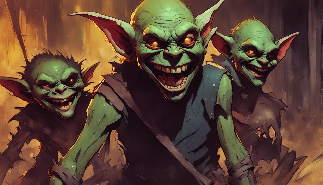 Mischievous Goblins in Action, Mixed Media Style