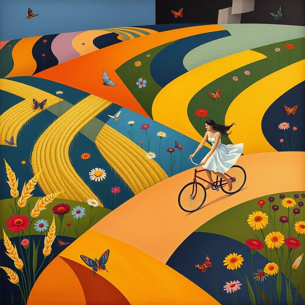 Summer Dreamscape in Abstract Cubist Style