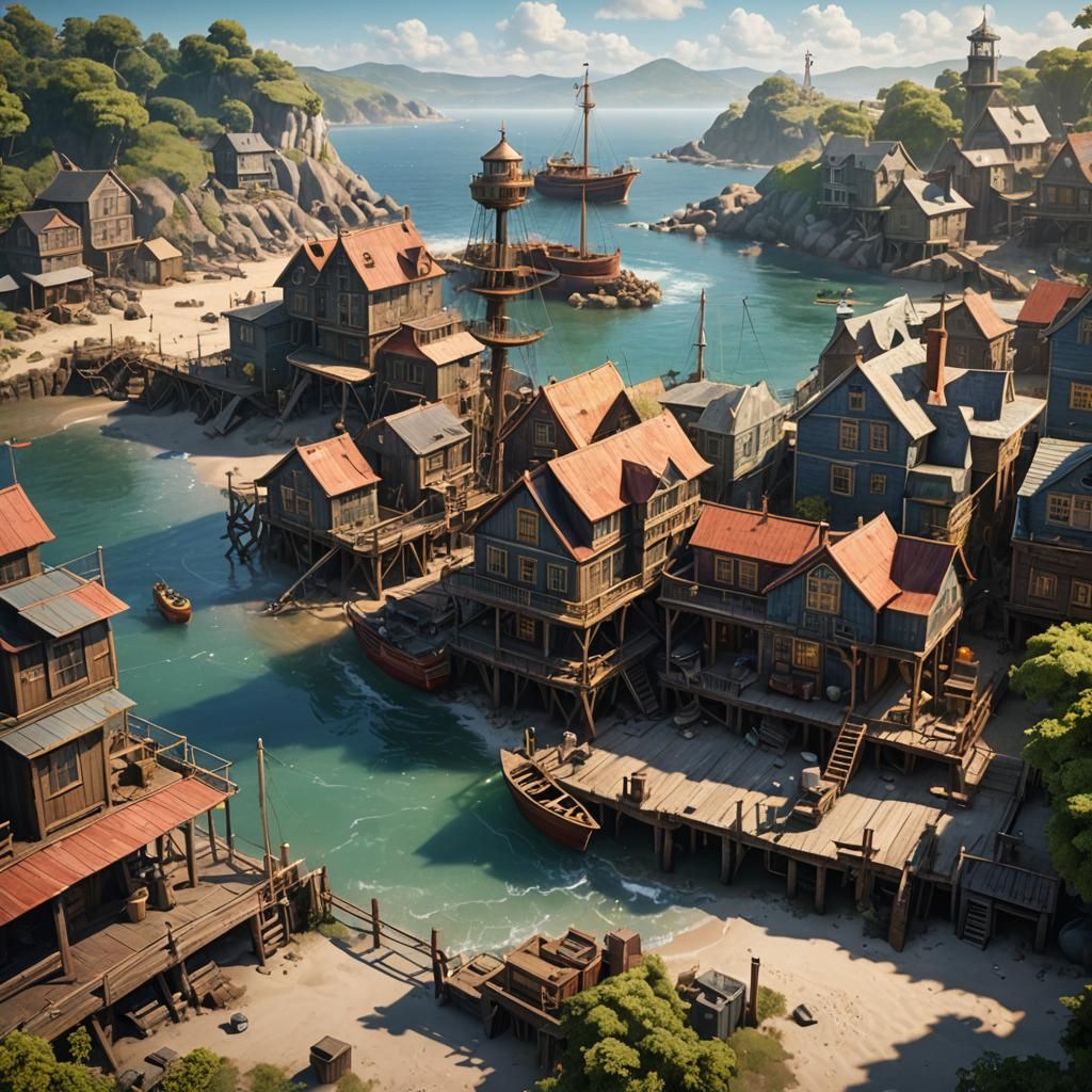 Beach House Scene in Detailed Matte Painting Style