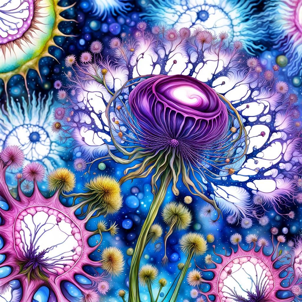 Saturated Mandelbrot Fractal Flowforms in Watercolor