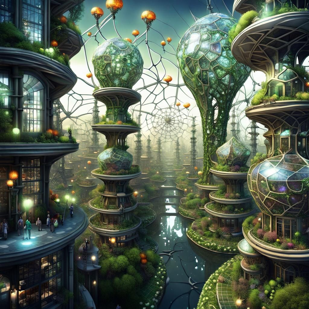Futuristic Eco-City with Bioluminescent Gardens