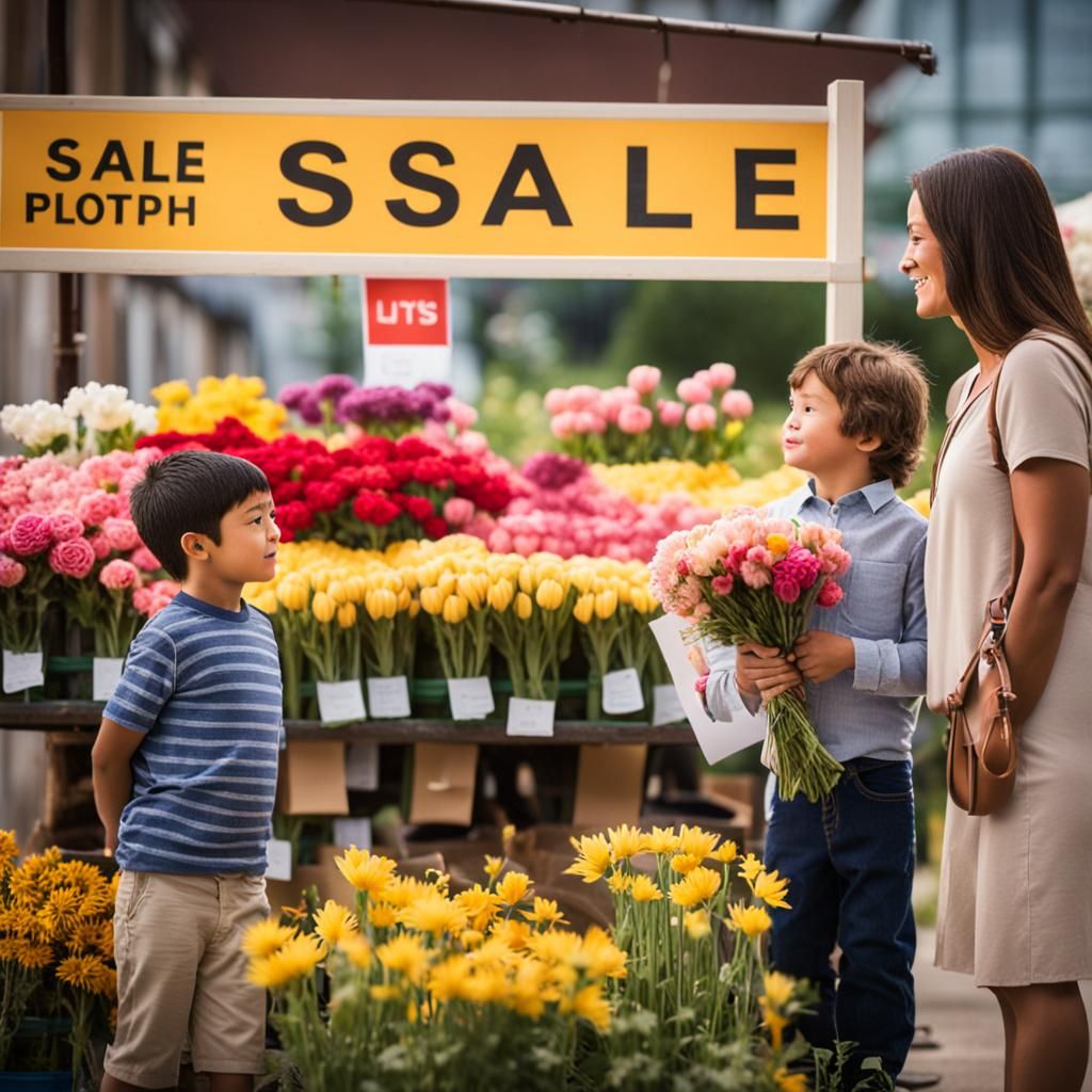 Mother and Son Admire Flowers in Natural Light