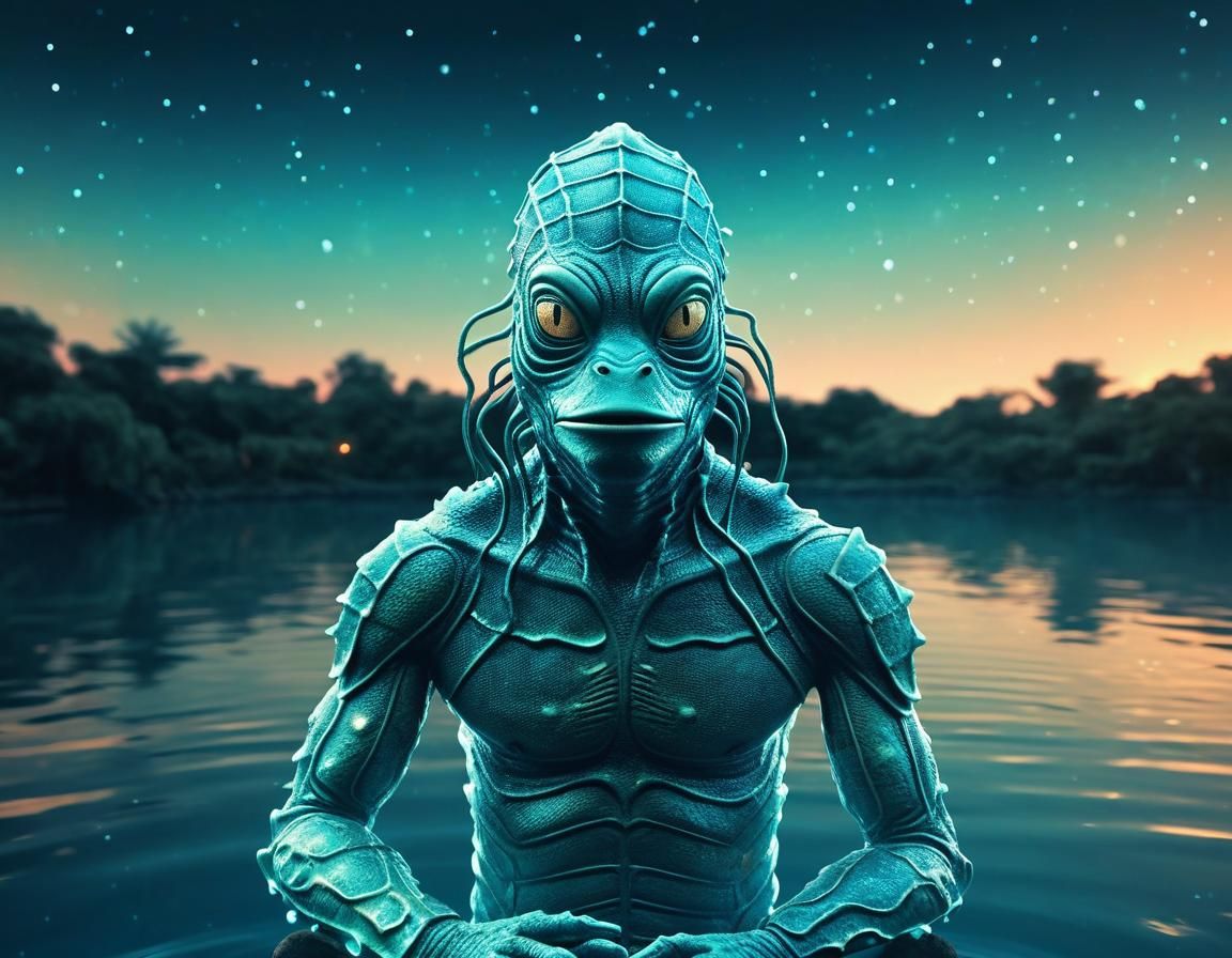 Ethereal Creature in Lagoon: Abstract, Luminous Art