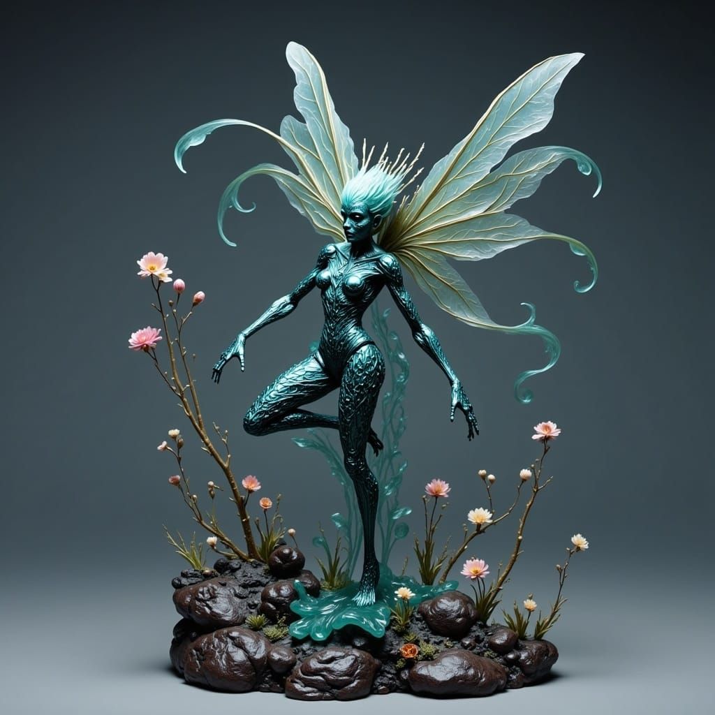 Whimsical Wisp Creature in a Verdant Landscape