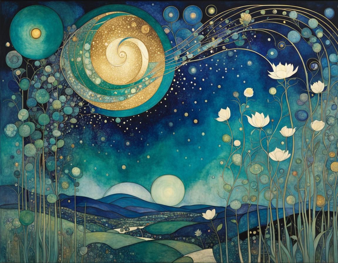 Celestial Dreamscape in Deep Aqua Tones