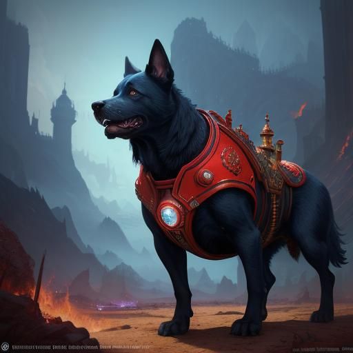 Fiery Aquarius Dog: Detailed Fantasy Concept Art