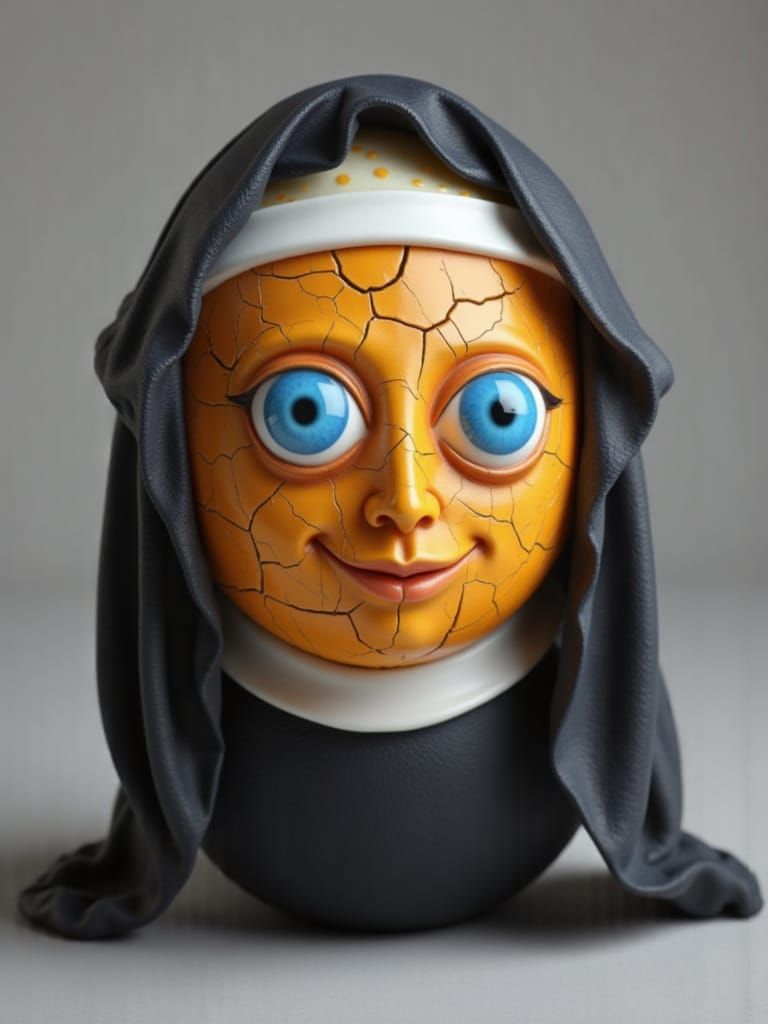 Realistic Egg Nun with Doughy Eyes