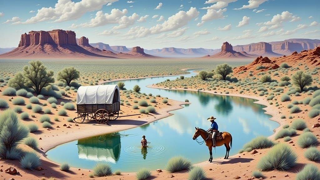 Vibrant Watercolor Painting of a Tranquil Arizona Desert Lan...