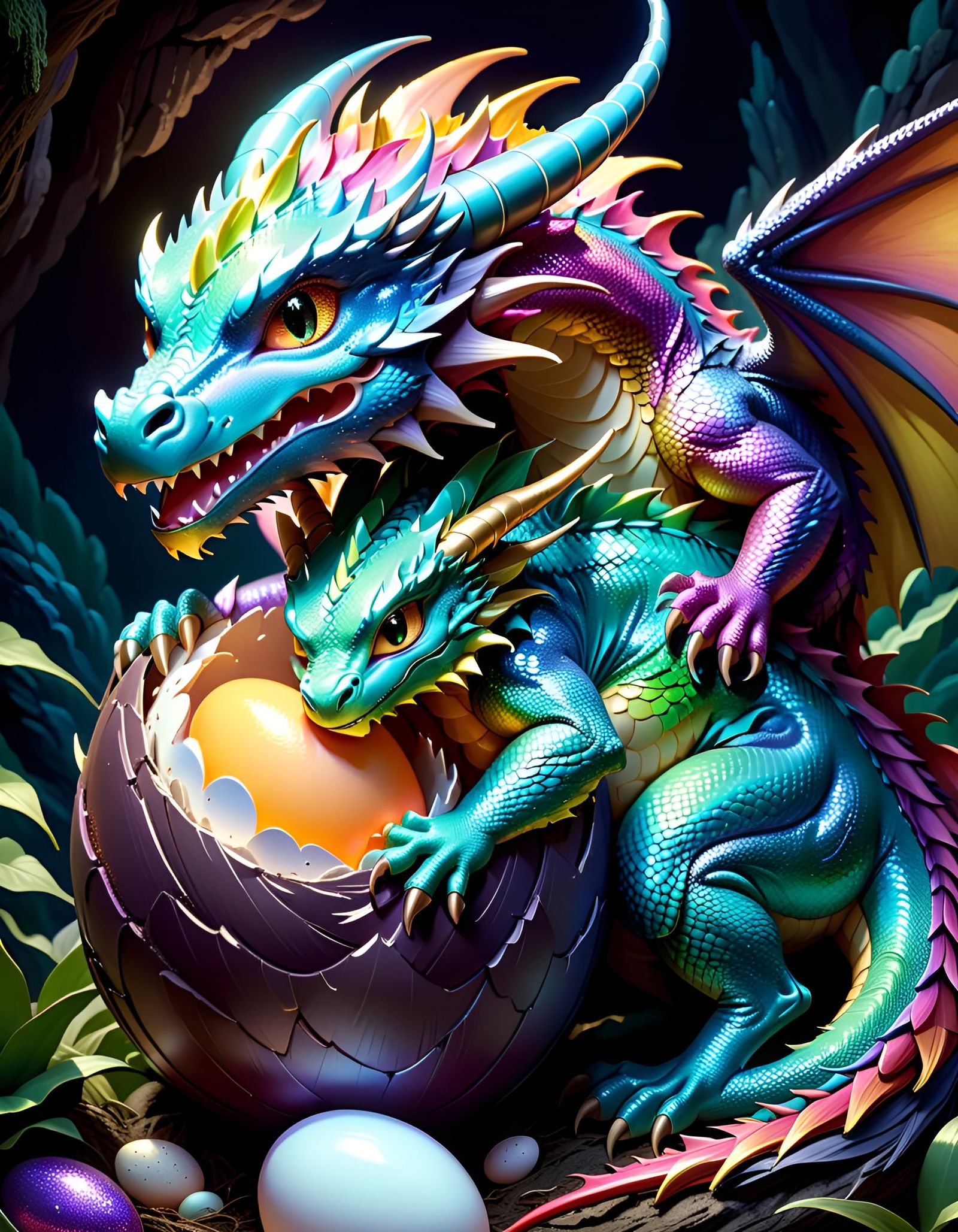 Father Dragon Protecting Eggs